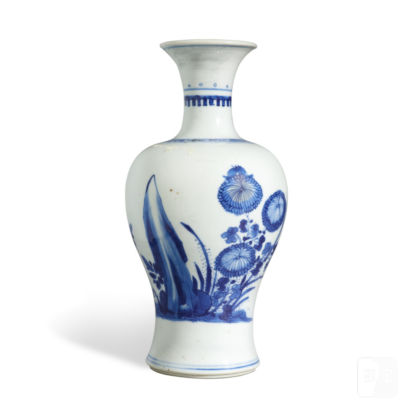 清康熙 青花花蝶圖瓶 - 图1
